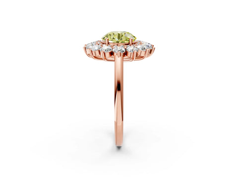 Rose gold Fancy Yellow Round Cut Halo Cluster Diamond Ring with Pave Band and Four-Prong Setting_2