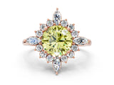 Rose gold Fancy Yellow Round Cut Halo Diamond Cluster Ring with Marquise and Round Stones on a White Gold Band with Prong Setting