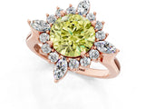Rose gold Fancy Yellow Round Cut Halo Diamond Cluster Ring with Marquise and Round Stones on a White Gold Band with Prong Setting_1