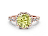 Rose gold Fancy Yellow Round  Cut Halo Diamond Engagement Ring with Pave Band and Four-Prong Setting