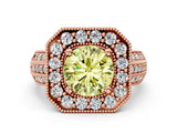 Rose gold Fancy Yellow Round Cut Halo Diamond Engagement Ring with Pave Split Shank and Four-Prong Setting