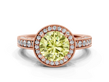 Rose gold Fancy Yellow Round  Cut Halo Diamond Pave Band Ring with Four-Prong Setting
