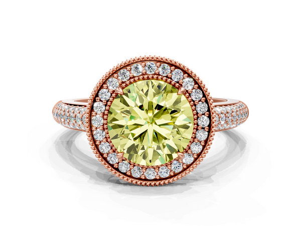Rose gold Fancy Yellow Round  Cut Halo Diamond Pave Band with Four-Prong Setting