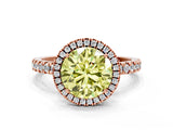 Rose gold Fancy Yellow Round Cut Halo Diamond Pave Band with Prong Setting