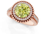 Rose gold Fancy Yellow Round Cut Halo Diamond Ring with Beaded Split Shank and Four-Prong Setting_1