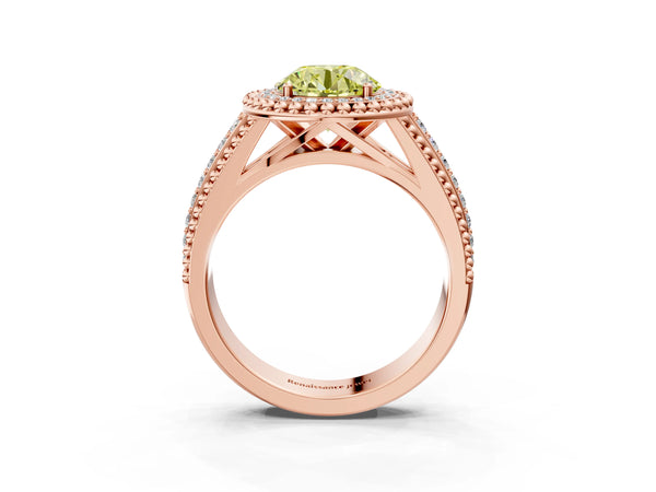 Rose Gold Round Beaded Halo Engagement Ring Setting for Fancy Yellow Center with Pave