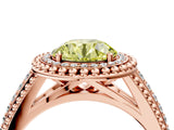 Rose gold Fancy Yellow Round Cut Halo Diamond Ring with Beaded Split Shank and Four-Prong Setting_4