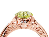 Rose gold Fancy Yellow Round  Cut Halo Diamond Ring with Channel Set Band and Four-Prong Setting_33