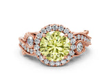 Rose gold Fancy Yellow Round Cut Halo Diamond Ring with Milgrain and Bezel Accents on a Split Shank Band_12