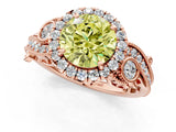 Rose gold Fancy Yellow Round Cut Halo Diamond Ring with Milgrain and Bezel Accents on a Split Shank Band_13