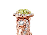 Rose gold Fancy Yellow Round Cut Halo Diamond Ring with Milgrain and Bezel Accents on a Split Shank Band_17