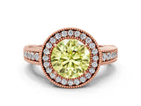 Rose gold Fancy Yellow Round  Cut Halo Diamond Ring with Pavé Band and Four-Prong Setting_28