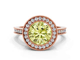Rose gold Fancy Yellow Round  Cut Halo Diamond Ring with Pavé Band and Milgrain Prong Setting_32