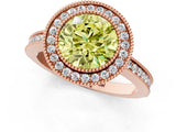 Rose gold Fancy Yellow Round  Cut Halo Diamond Ring with Pavé Band and Milgrain Prong Setting_33