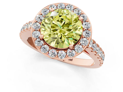 Rose gold Fancy Yellow Round Cut Halo Diamond Ring with Pavé Band and Three-Prong Setting_1