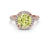 Rose gold Fancy Yellow Round Cut Halo Diamond Ring with Pavé Band