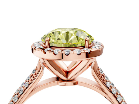 Rose gold Fancy Yellow Round Cut Halo Diamond Ring with Pavé Band_4