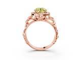 Rose gold Fancy Yellow Round  Cut Halo Diamond Ring with Scrollwork Band and Four-Prong Setting_3