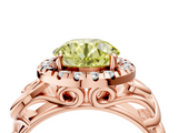 Rose gold Fancy Yellow Round  Cut Halo Diamond Ring with Scrollwork Band and Four-Prong Setting_4