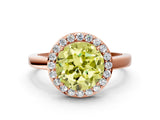 Rose gold Fancy Yellow Round Cut Halo Diamond Ring with Solitaire Band and Prong Setting