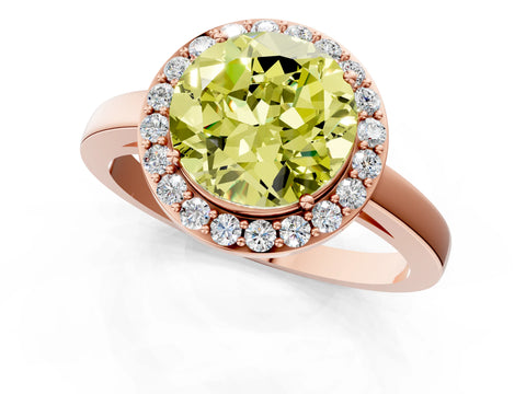 Rose gold Fancy Yellow Round Cut Halo Diamond Ring with Solitaire Band and Prong Setting_1