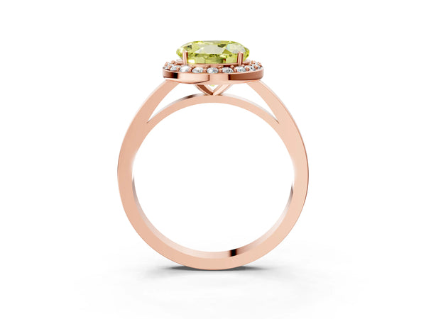 Rose gold Fancy Yellow Round Cut Halo Diamond Ring with Solitaire Band and Prong Setting