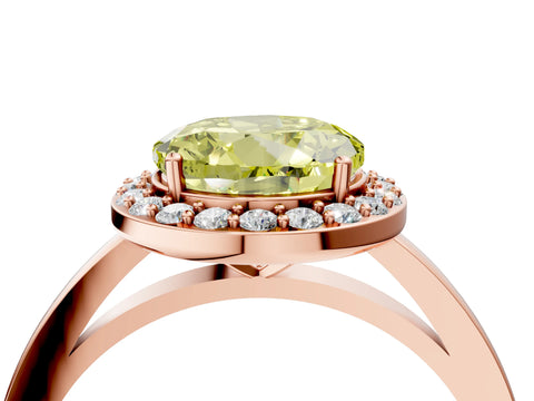 Rose gold Fancy Yellow Round Cut Halo Diamond Ring with Solitaire Band and Prong Setting_4