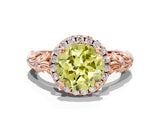 Rose gold Fancy Yellow Round Cut Halo Diamond Solitaire with Filigree Band and Four-Prong Setting