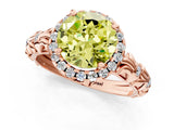 Rose gold Fancy Yellow Round Cut Halo Diamond Solitaire with Filigree Band and Four-Prong Setting_1