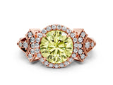 Rose gold Fancy Yellow Round Cut Halo Diamond Split Shank Engagement Ring with Four-Prong Setting