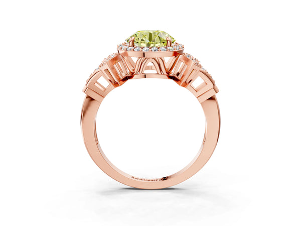 Rose Gold Round Halo Engagement Ring Setting for Fancy Yellow Center with Arched Pave