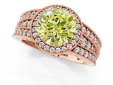 Rose gold Fancy Yellow Round Cut Halo Diamond Split Shank Ring with Prong Setting_1