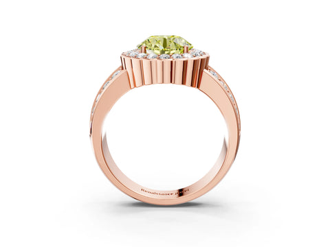 Rose gold Fancy Yellow Round Cut Halo Diamond Split Shank Ring with Scalloped Prong Setting_3