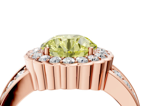 Rose gold Fancy Yellow Round Cut Halo Diamond Split Shank Ring with Scalloped Prong Setting_4