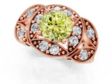 Rose gold Fancy Yellow Round Cut Halo Milgrain Diamond Engagement Ring with Leaf Band and Four-Prong Setting_1