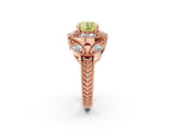 Rose gold Fancy Yellow Round Cut Halo Milgrain Diamond Engagement Ring with Leaf Band and Four-Prong Setting_2
