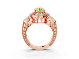 Rose gold Fancy Yellow Round Cut Halo Milgrain Diamond Engagement Ring with Leaf Band and Four-Prong Setting_3