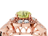 Rose gold Fancy Yellow Round Cut Halo Milgrain Diamond Engagement Ring with Leaf Band and Four-Prong Setting_4