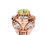 Rose gold Fancy Yellow Round Cut Halo Milgrain Diamond Engagement Ring with Leaf Band and Four-Prong Setting_5