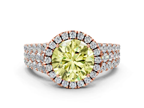 Rose gold Fancy Yellow Round Cut Halo Pavé Diamond Engagement Ring with Split Shank and Four-Prong Setting_3
