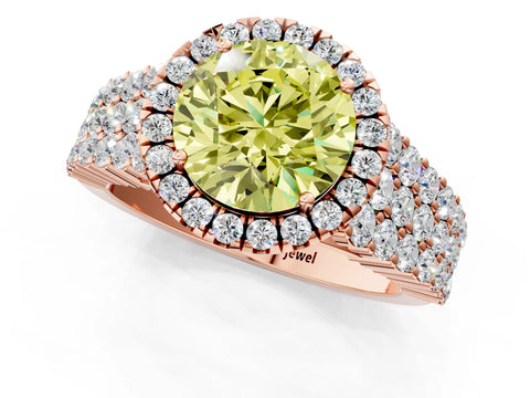 Rose gold Fancy Yellow Round Cut Halo Pavé Diamond Engagement Ring with Split Shank and Four-Prong Setting_4