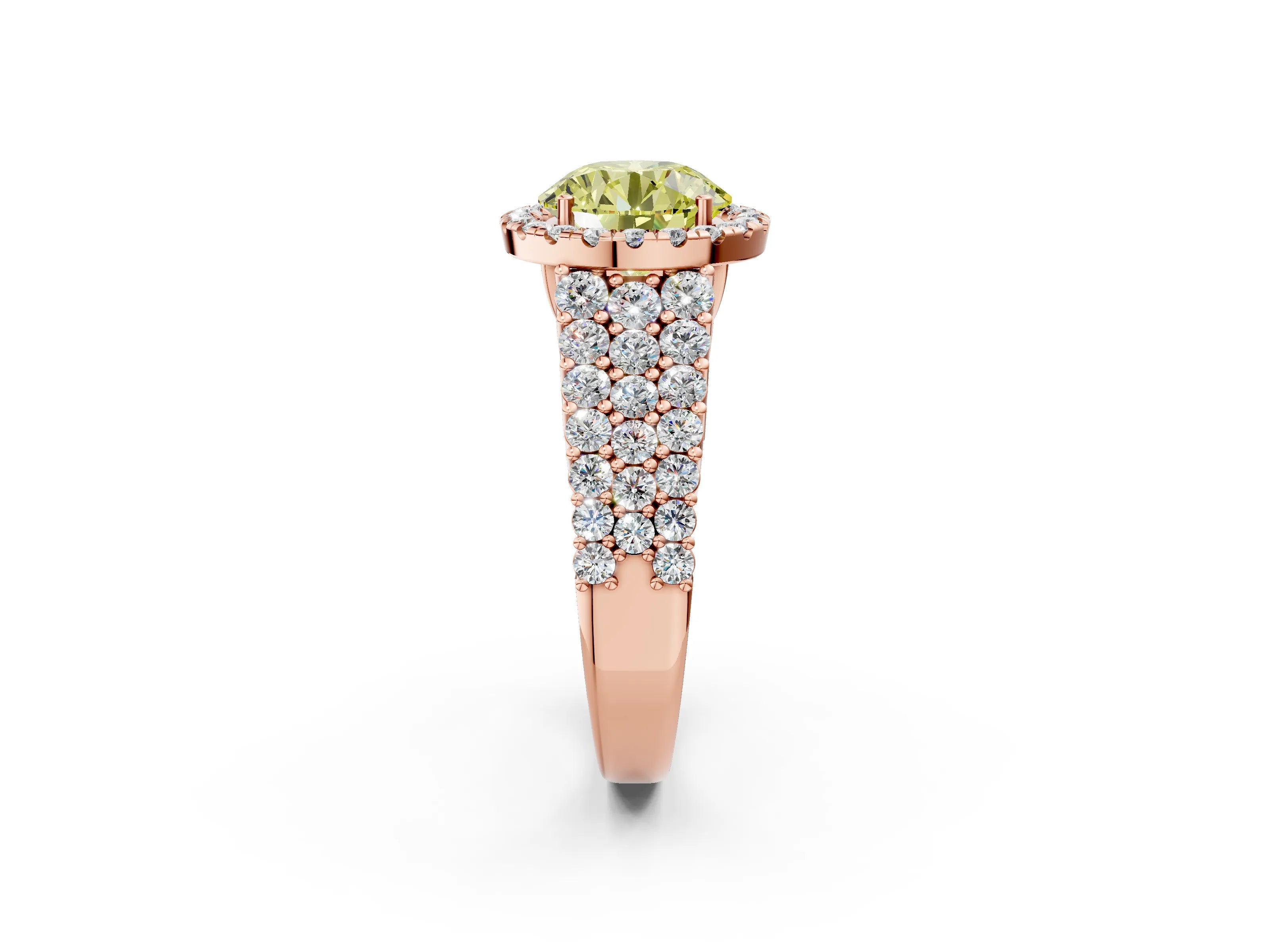 Rose gold Fancy Yellow Round Cut Halo Pavé Diamond Engagement Ring with Split Shank and Four-Prong Setting_5