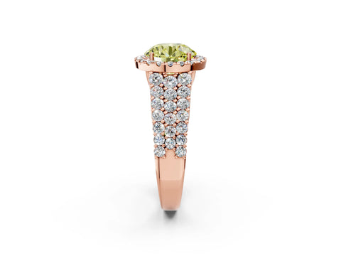 Rose gold Fancy Yellow Round Cut Halo Pavé Diamond Engagement Ring with Split Shank and Four-Prong Setting_5