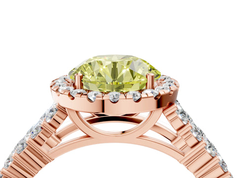 Rose gold Fancy Yellow Round Cut Halo Pavé Diamond Engagement Ring with Split Shank and Four-Prong Setting_7