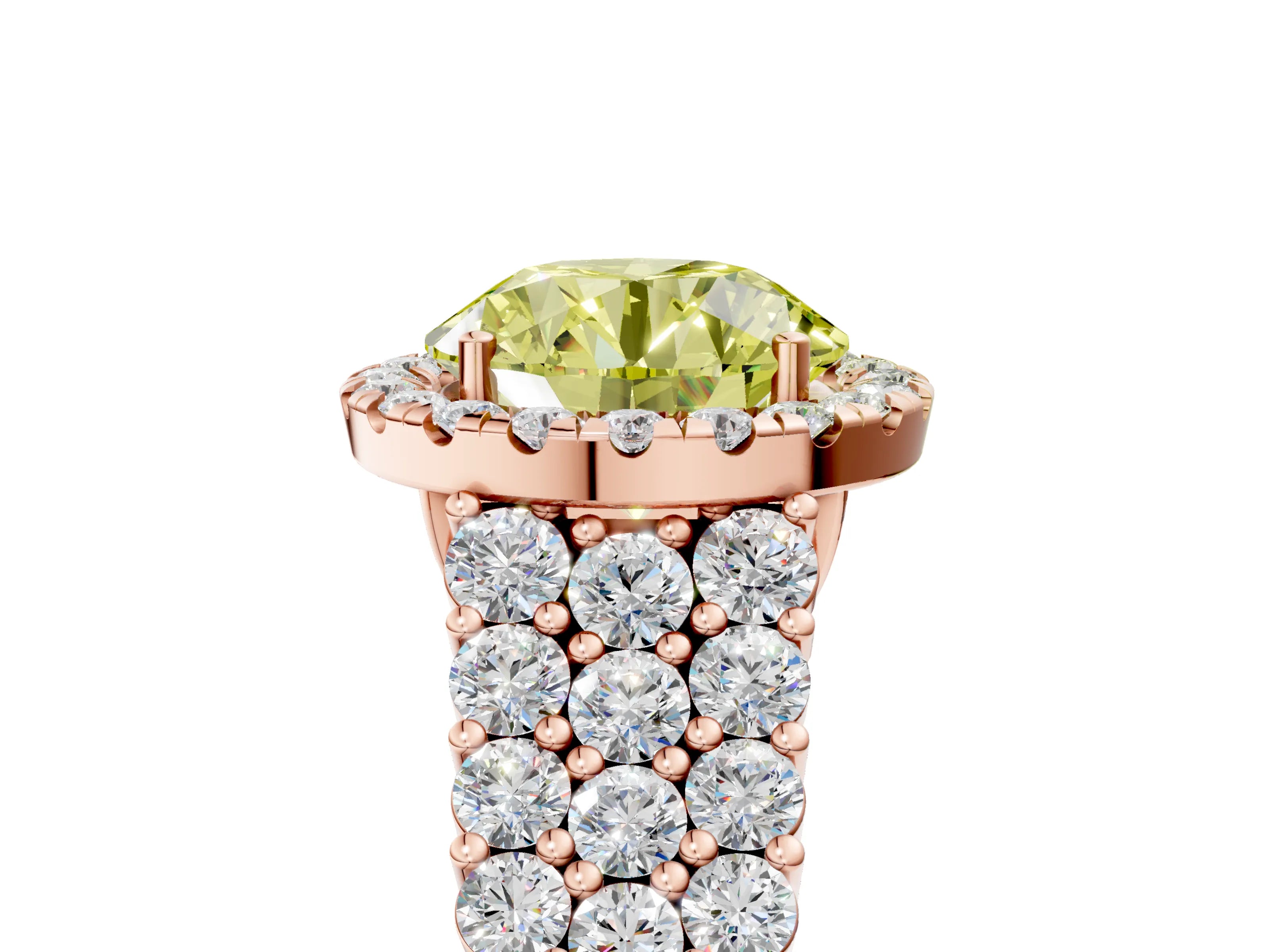 Rose gold Fancy Yellow Round Cut Halo Pavé Diamond Engagement Ring with Split Shank and Four-Prong Setting_8