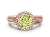 Rose gold Fancy Yellow Round  Cut Halo Pave Band Four-Prong Ring_29