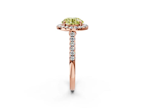 Rose gold Fancy Yellow Round Cut Halo Pave Diamond Engagement Ring with Four-Prong Setting_2
