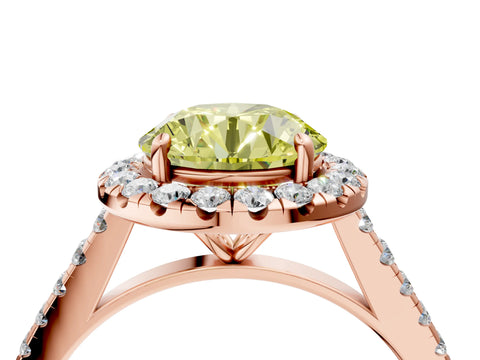 Rose gold Fancy Yellow Round Cut Halo Pave Diamond Engagement Ring with Four-Prong Setting_4