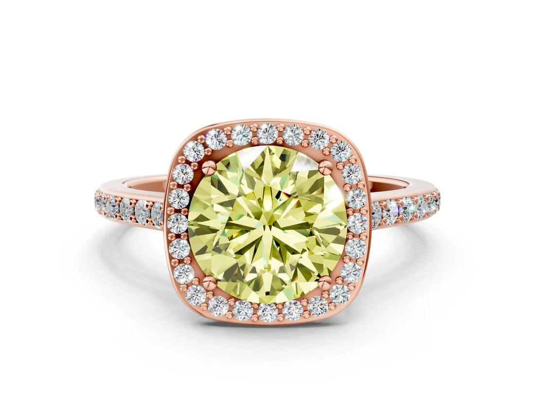 Rose gold Fancy Yellow Round Cut Halo Round Diamond Pavé Band with Four-Prong Setting_3