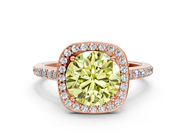 Rose gold Fancy Yellow Round Cut Halo Round Diamond Pavé Band with Four-Prong Setting